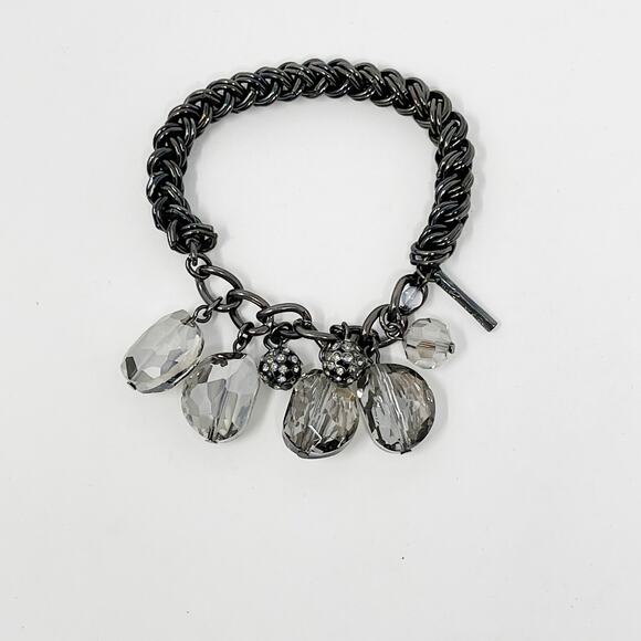 Kenneth Cole Dark Silver Gray Bauble Gemstone Bracelet Stretch Chainlink Costume - Picture 1 of 7